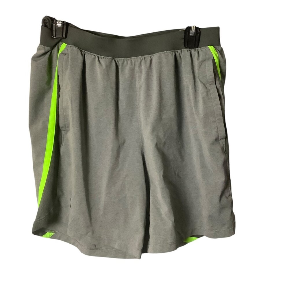 Under Armour Launch Run Men Large Athletic Shorts‎ Gray Neon Green Wicking